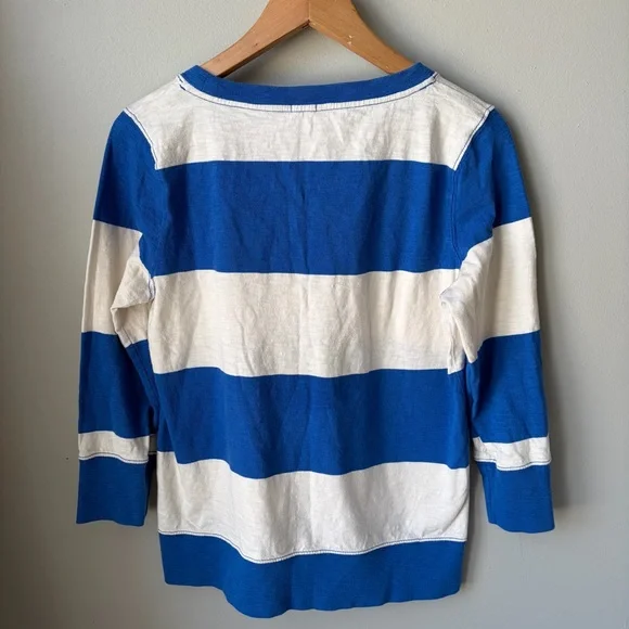 J.Crew Striped crewneck 3/4 Sleeve Shirt Womens Size Medium- Blue/white‎ - Picture 2 of 9